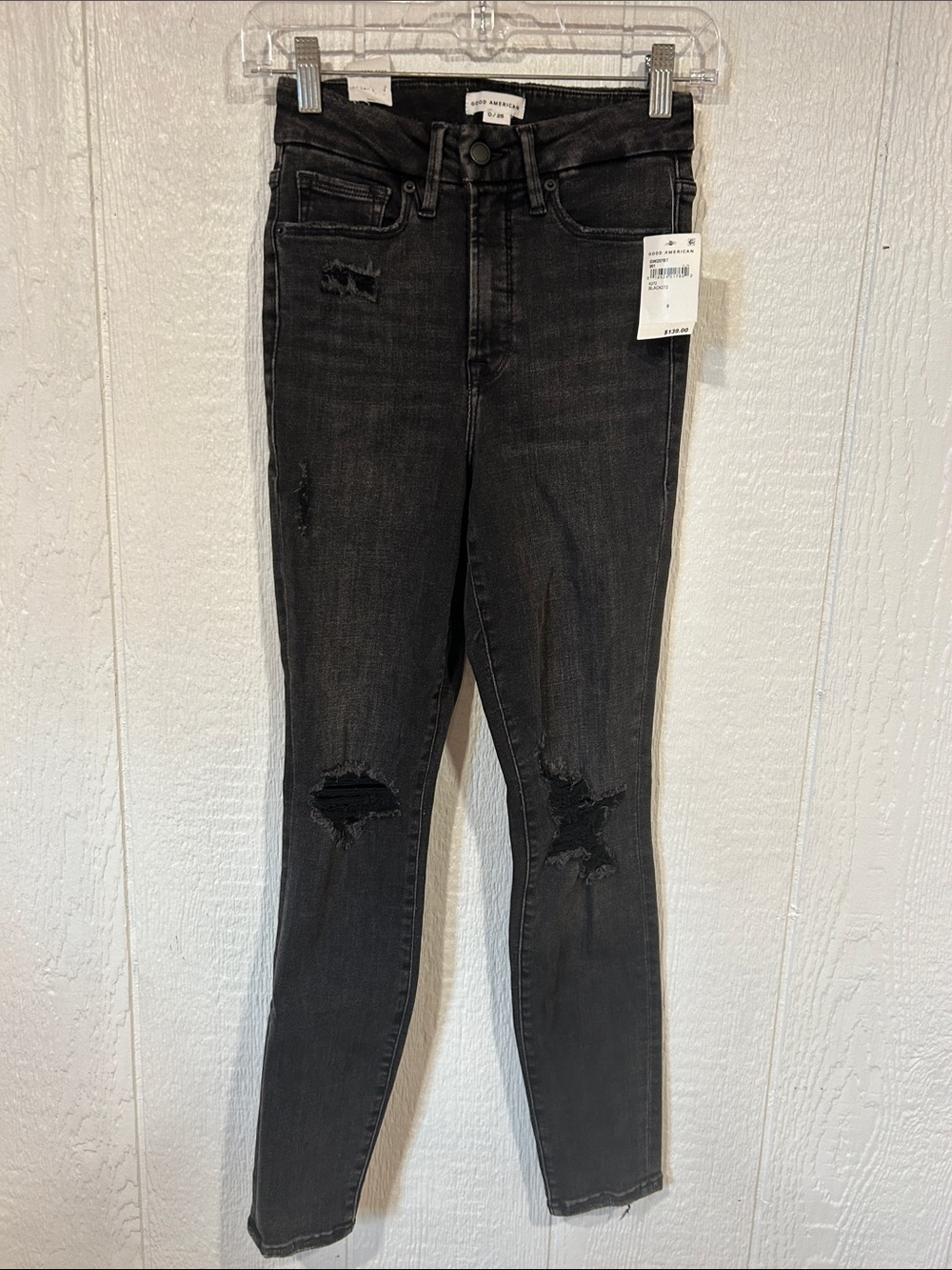 NEW Good American Washed Black Ripped High-Rise Skinny Jeans